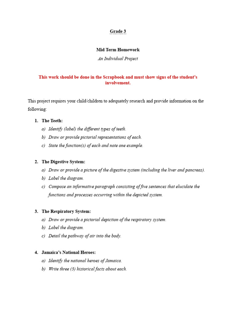 Grade 3 Homework Project | PDF | Rubric (Academic) | Tooth