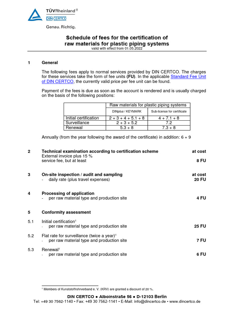 Werkstoffe Raw Materials Fees PDF Fee Certification