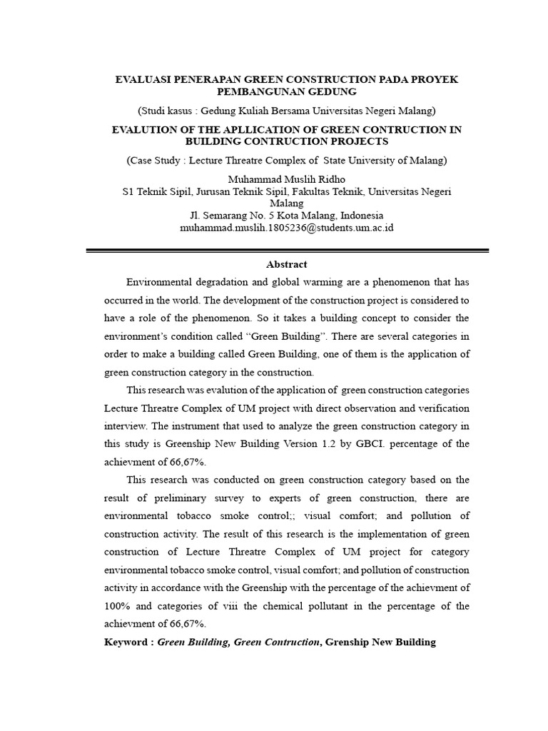 Evaluasi penerapan green construction pada proyek pembangunan gedung