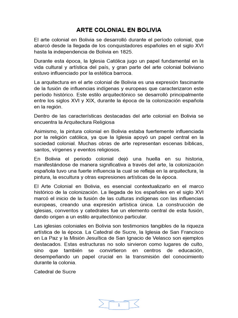 Arte Colonial en Bolivia: Fusión Cultural | PDF | Bolivia ...