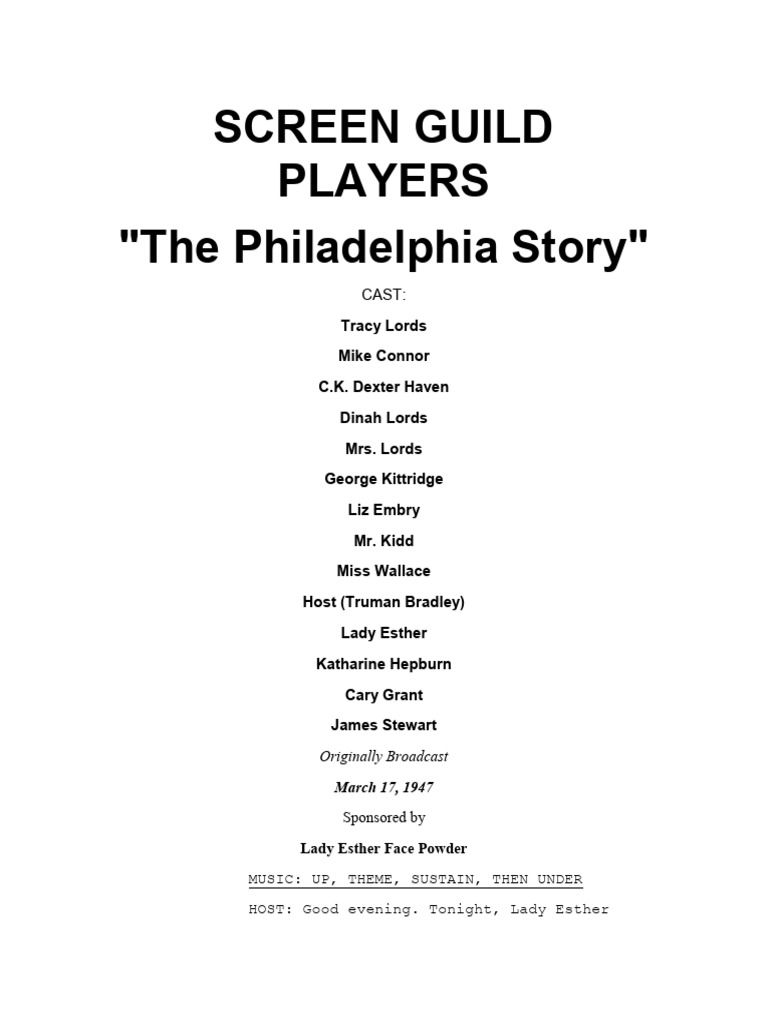 The Philadelphia Story Radio Play | PDF | Mystery, Thriller & Crime ...