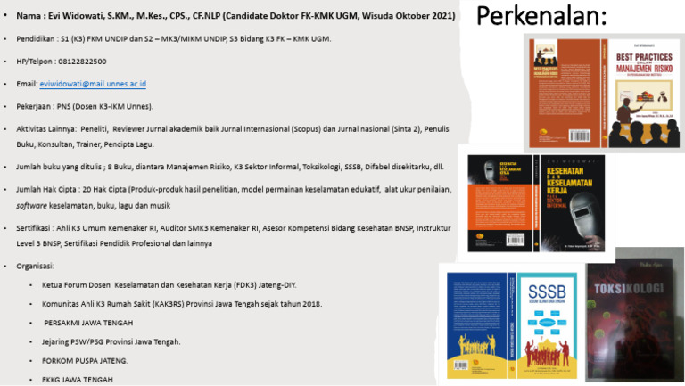 Profil Evi Widowati Ahli K3 Dan Peneliti Pdf