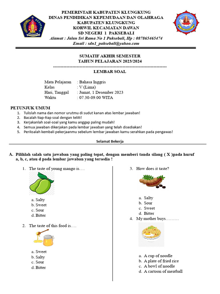 Bahasa Inggris Kelas 5 Kurikukum Merdeka Semester 1 Pdf Food And