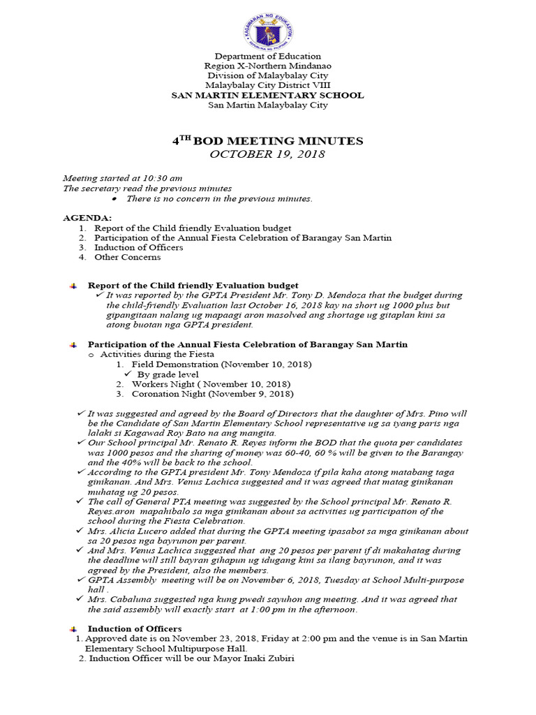 4TH BOD Meeting Minutes | PDF