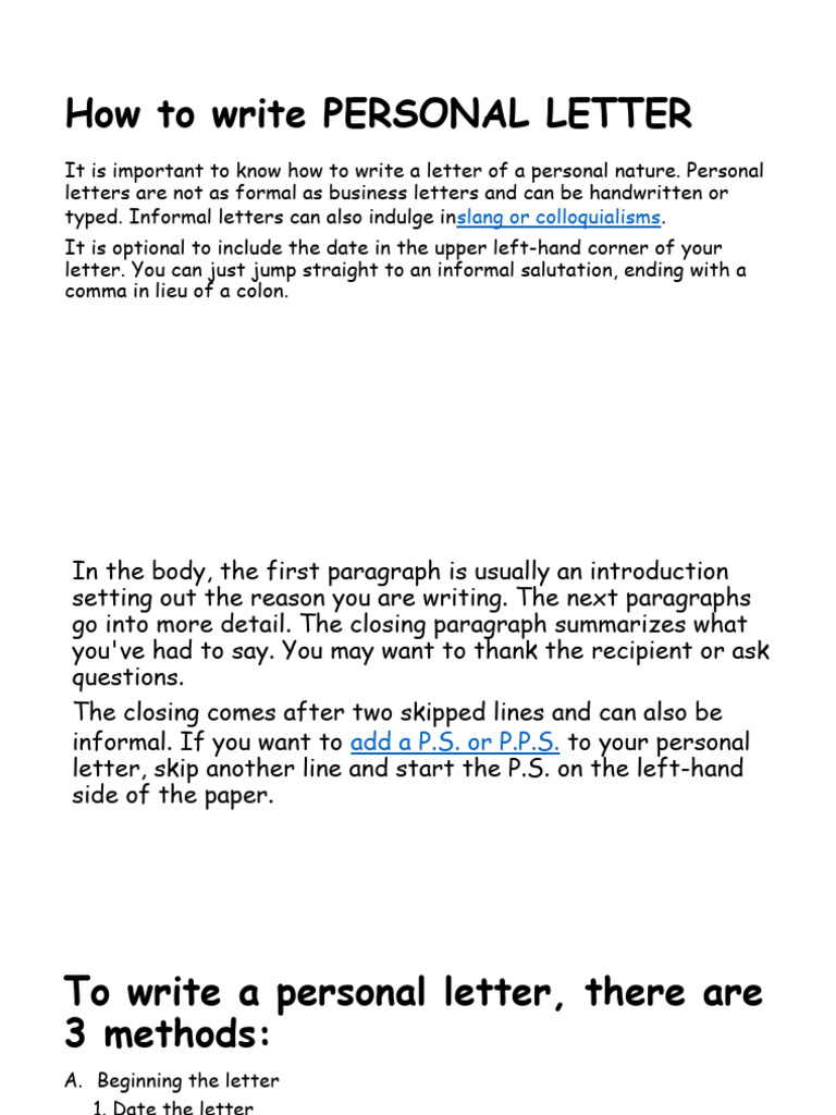 Writing a Personal Letter Guide | PDF | Human Communication