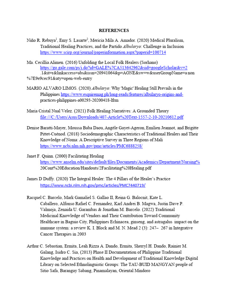 REFERENCES | PDF | Traditional Medicine | Medicine
