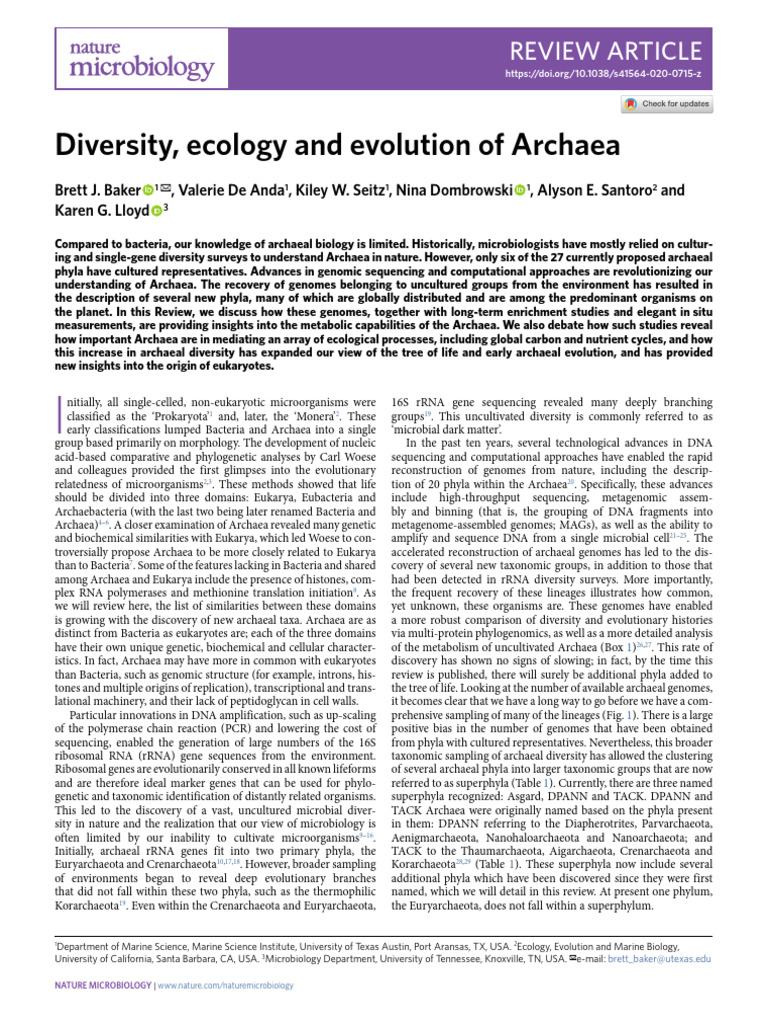 Archaeal Diversity and Evolution | PDF | Archaea | Ribosomal Rna