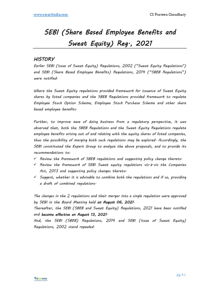 Sbeb and sweat equity regulation 2021 pdf stocks option finance 