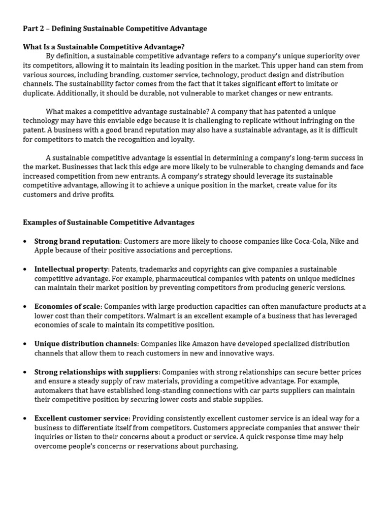 Sustainable Competitive Advantage Guide | PDF | Competitive Advantage ...