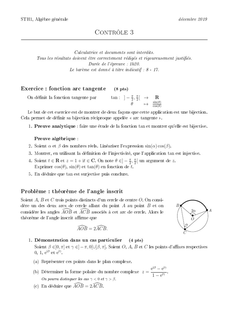 Bijection de la fonction tangente et théorème de l'angle inscrit | PDF ...