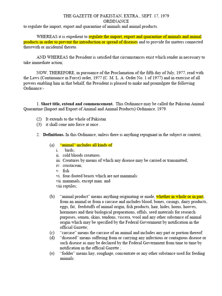 Animal Quarantine Ordinance 1979 Download Free PDF Quarantine Birds