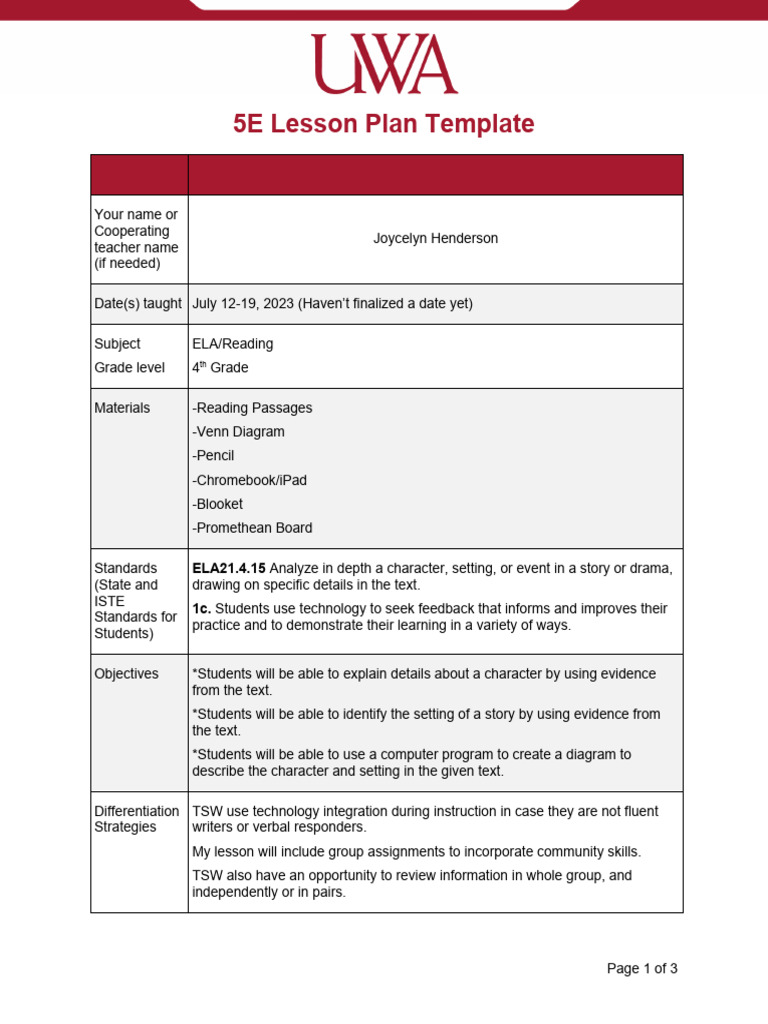 5E Lesson Plan for ELA/Reading | PDF | Lesson Plan | Learning