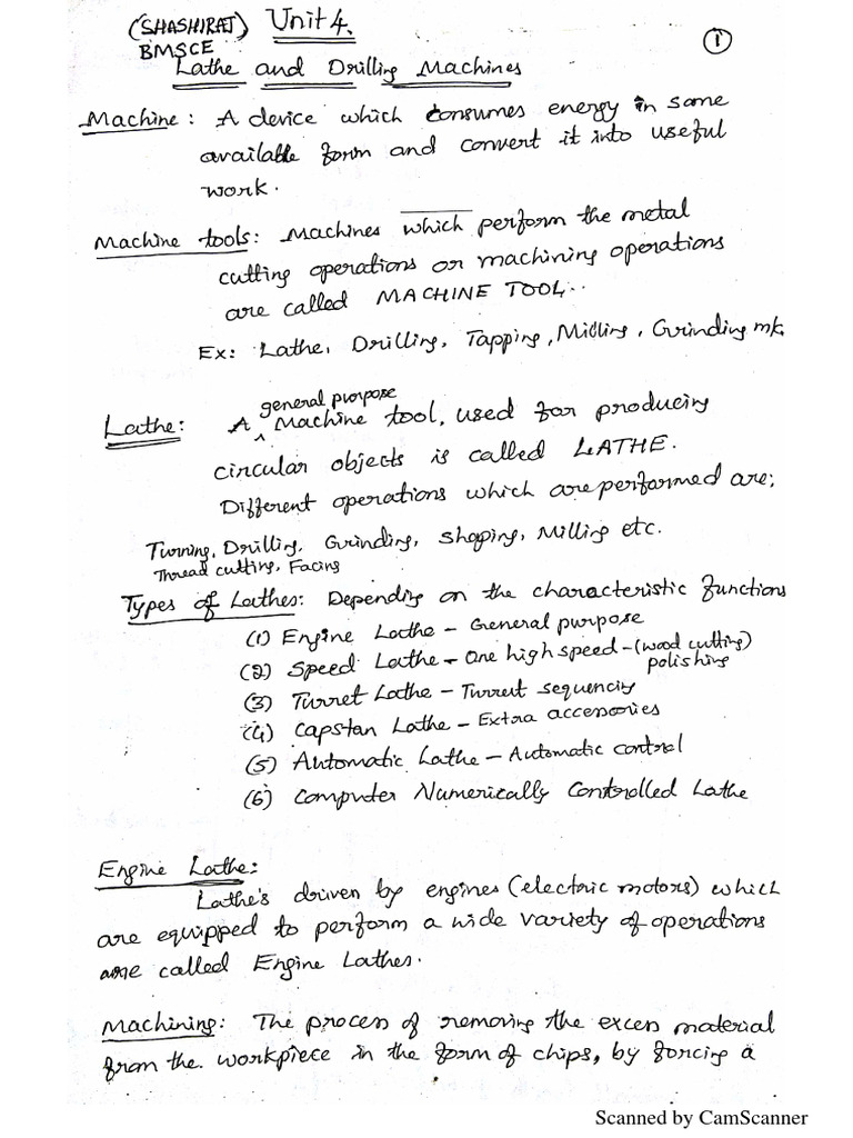 Lathe Drilling Machine Notes PDF
