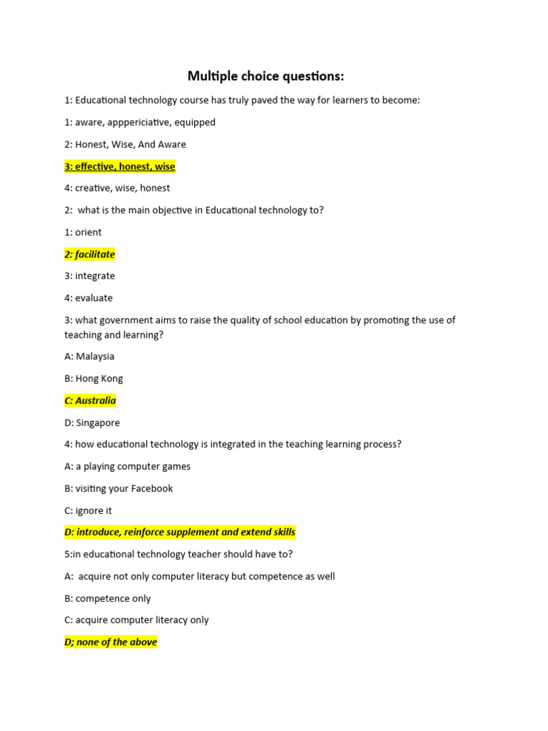 Educational Technology MCQs and Answers | PDF