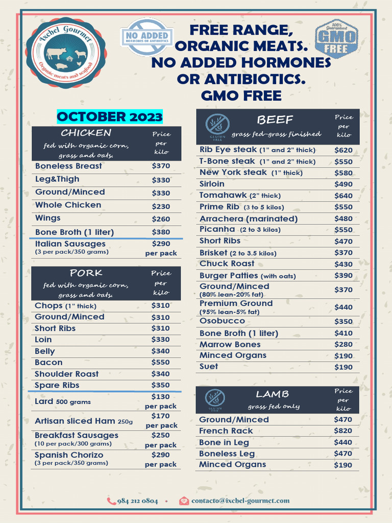 October Menu Ixchel Gourmet | PDF | Steak | Hamburgers