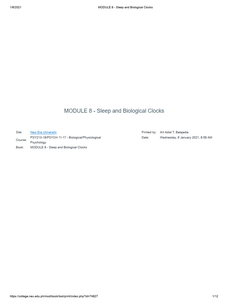 Sleep and Biological Clocks Module | PDF | Sleep | Circadian Rhythm