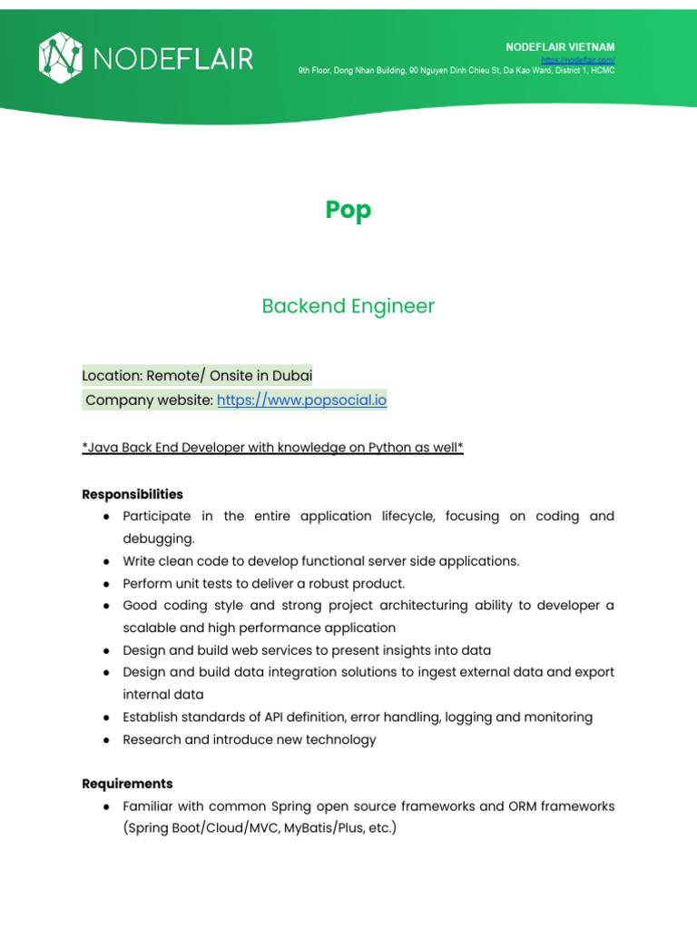 Pop - Backend Engineer | PDF