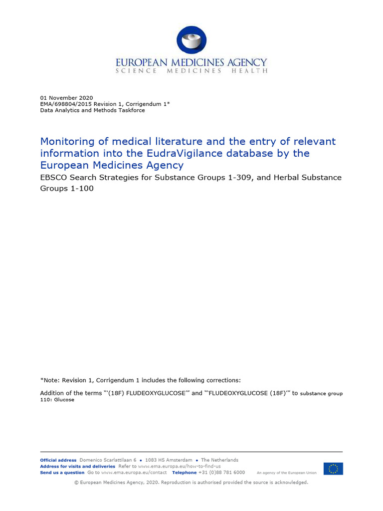 Monitoring Medical Literature Eudravigilance PDF Functional Group