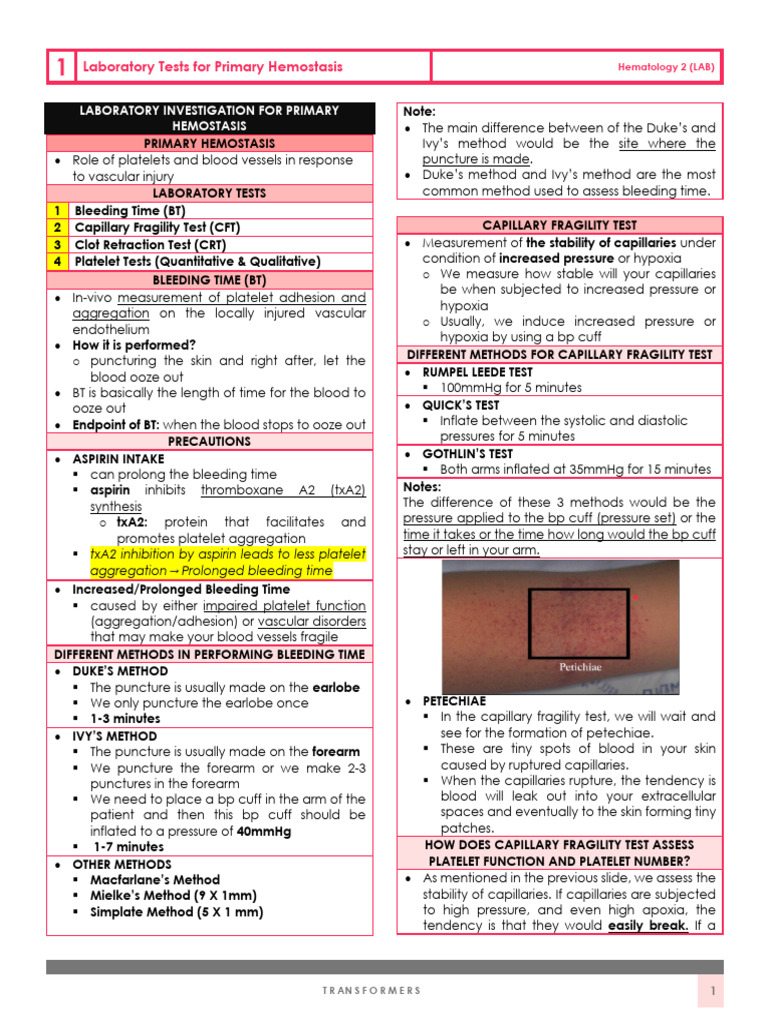 Primary Hemostasis Laboratory Tests | PDF | Coagulation | Platelet