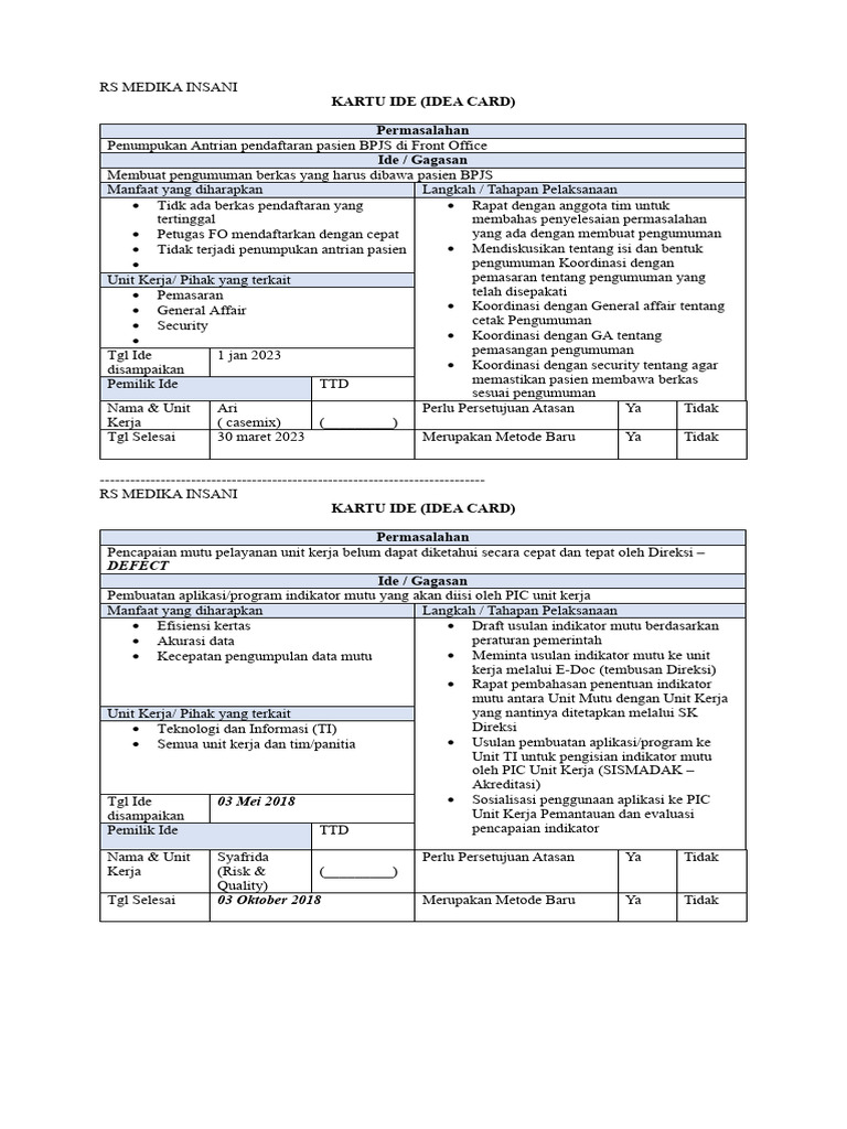 Kartu ide kaizen rsmi cara mengisi pdf