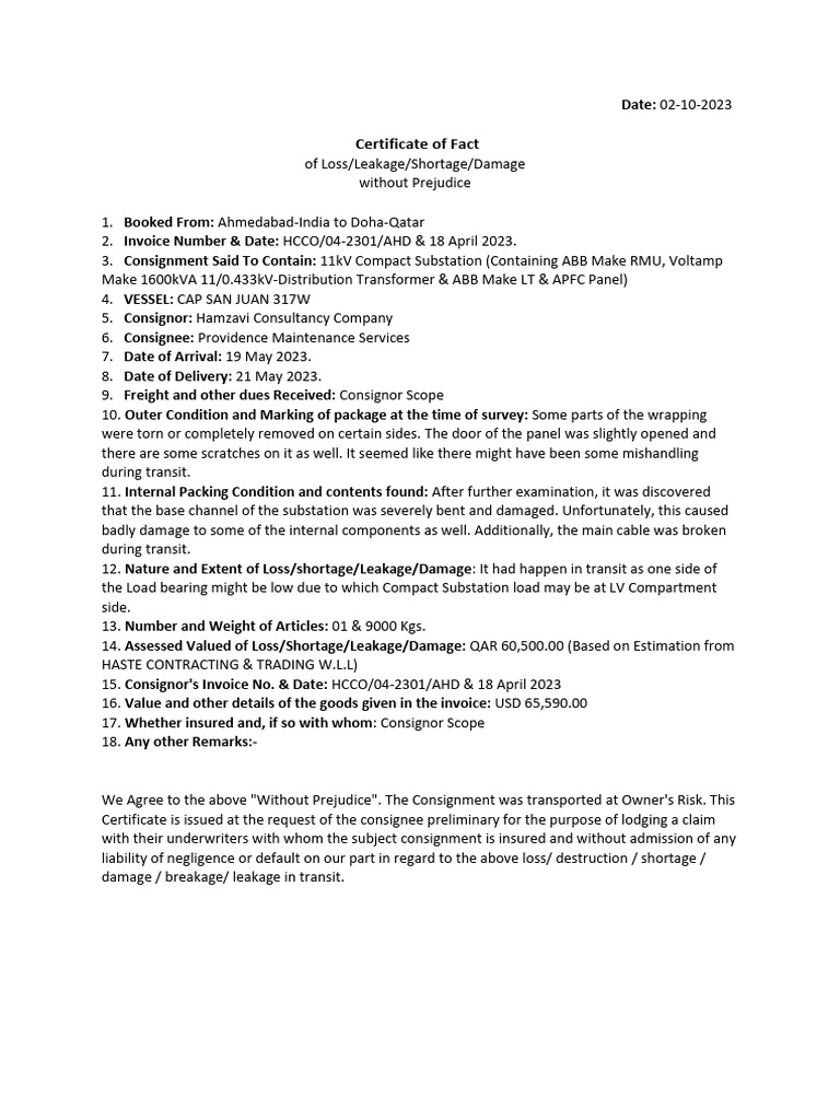 Certificate of Fact PDF