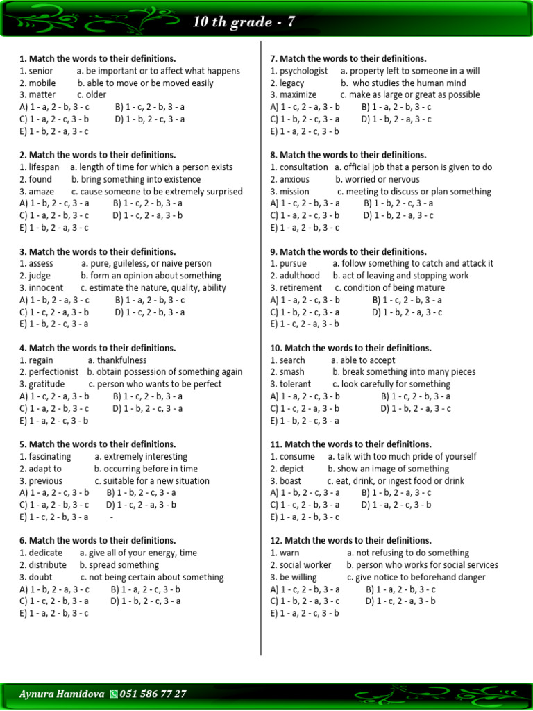 Vocabulary Definitions for 10th Grade | PDF | Cognitive Science ...