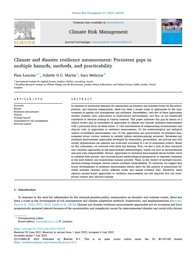 Climate Resilience Measurement Gaps | PDF | Climate Resilience | Risk