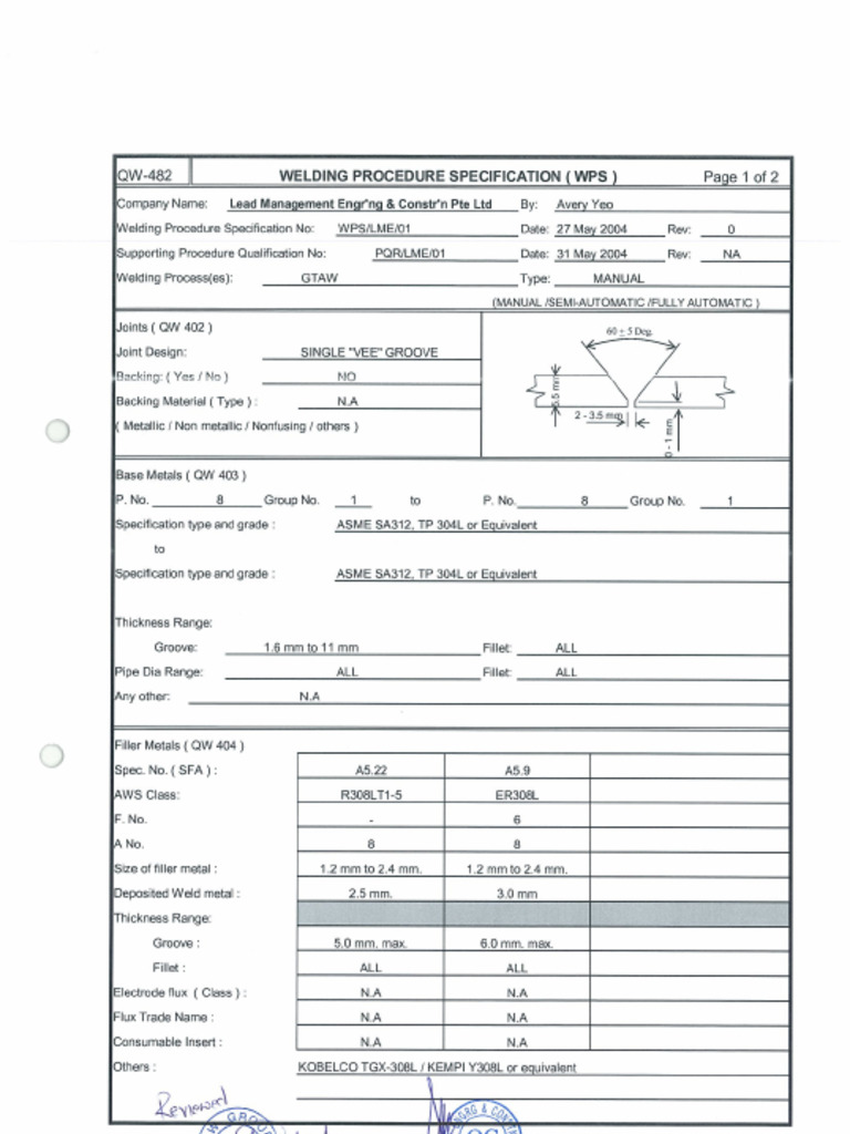 Welding Procedure For Stainless Steel | PDF