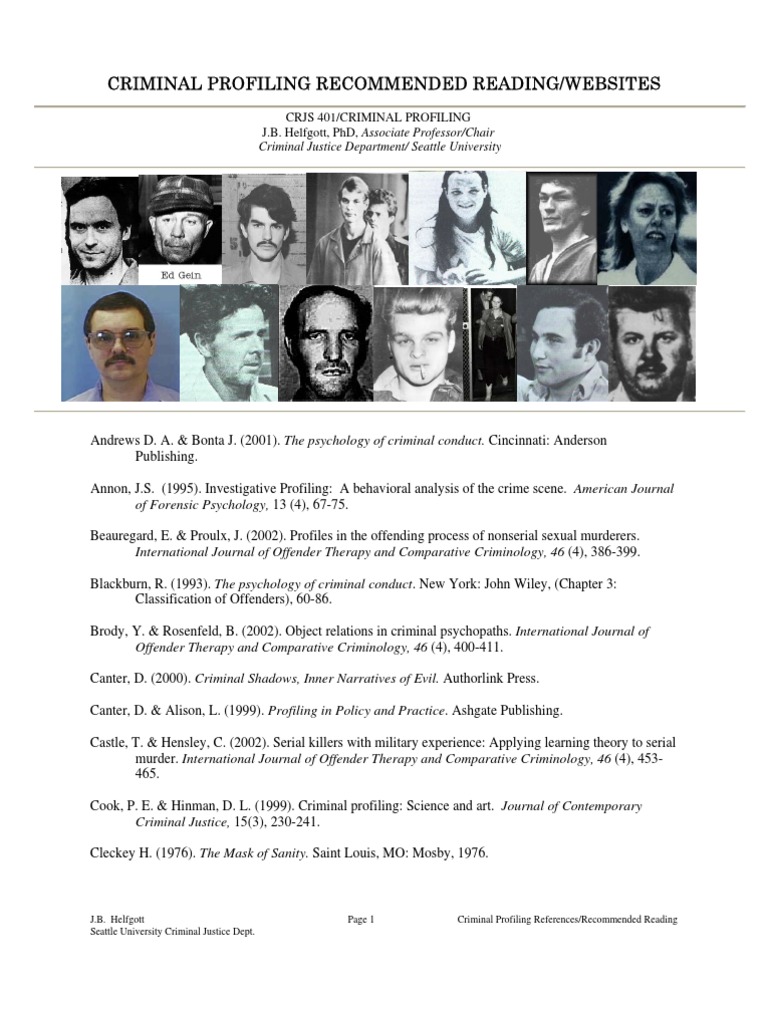Criminal Profiling Recommended Reading-07 | PDF | Offender Profiling ...