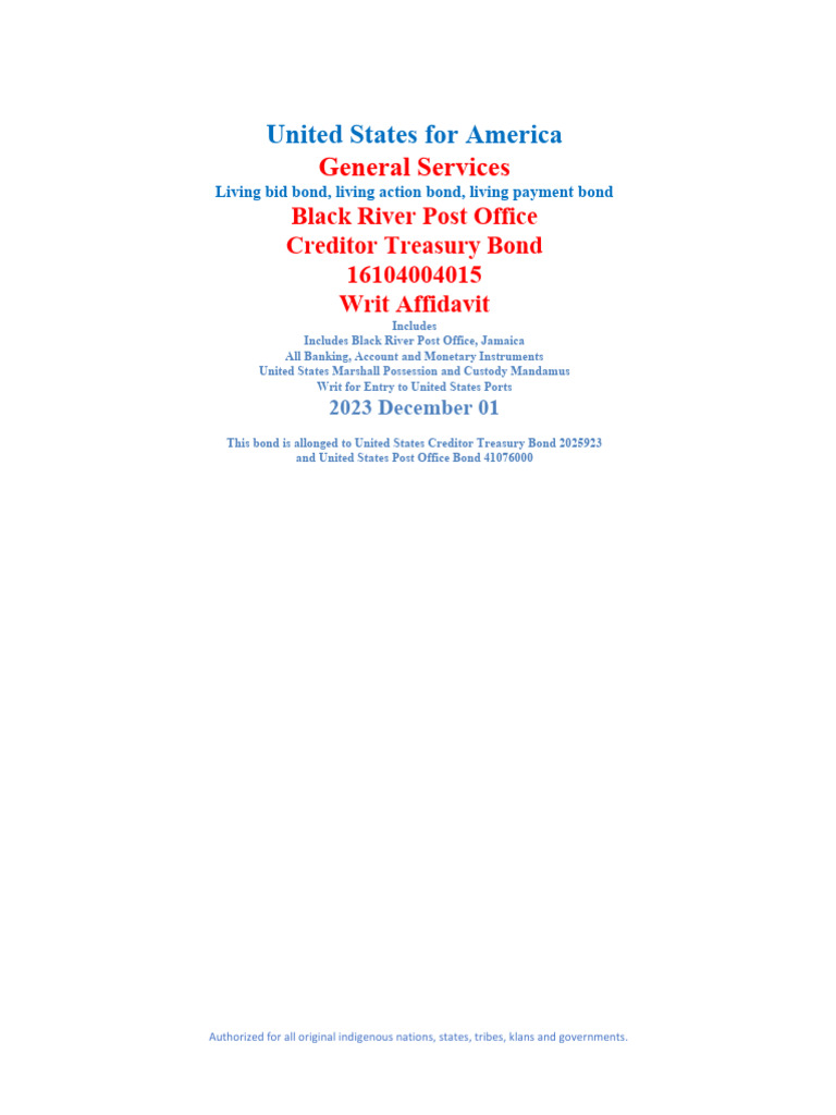 Black River Post Office Creditor Treasury Bond 16104004015 PDF