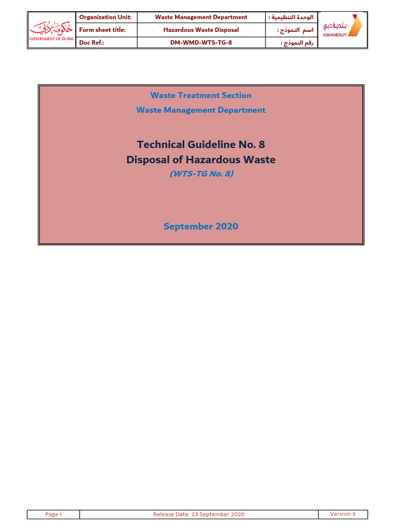 Technical Guideline No. 8 Hazardous Waste Disposal September 2020 PDF