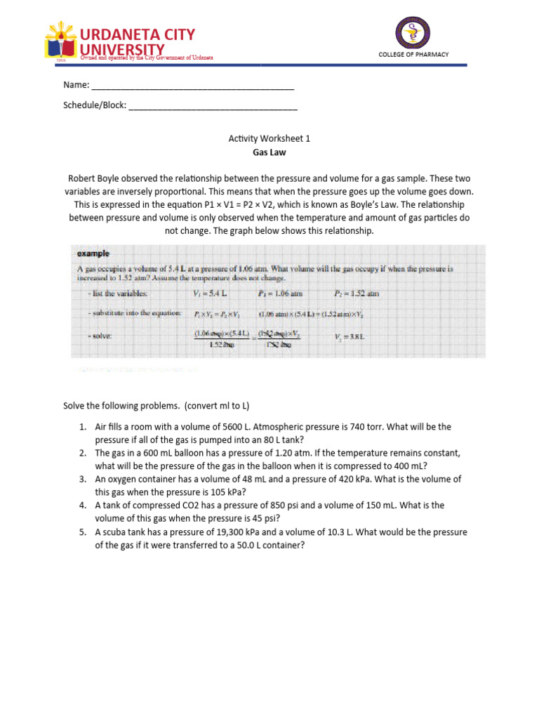 Activity 1 Boyle S Law Pdf