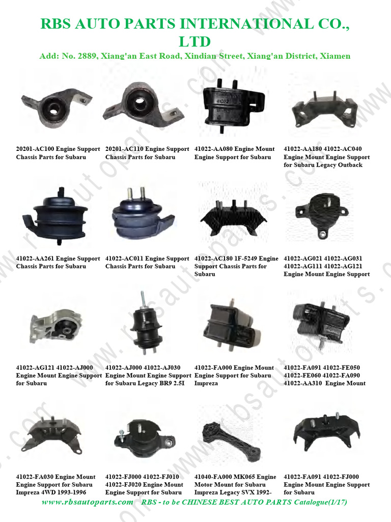 Subaru Engine Support Parts Catalogue | PDF | Car Manufacturers ...