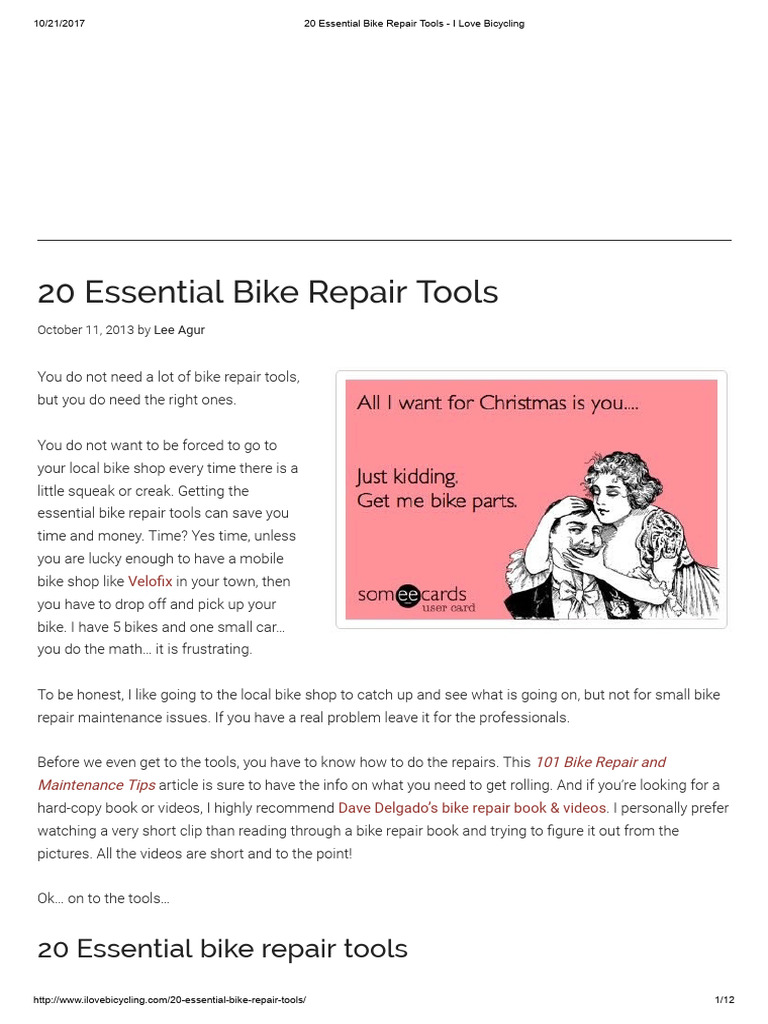 Essential Tools for Bike Repair | PDF | Manufactured Goods | Human ...