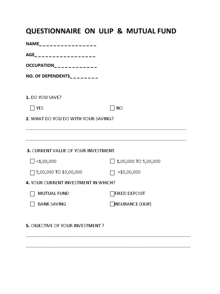Questionnaire On Ulip 01 | PDF