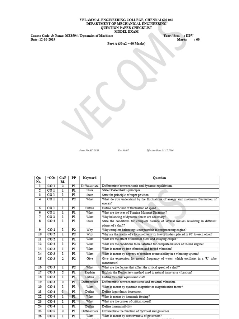 Mechanical Engineering Exam Question Paper | PDF | Oscillation | Damping