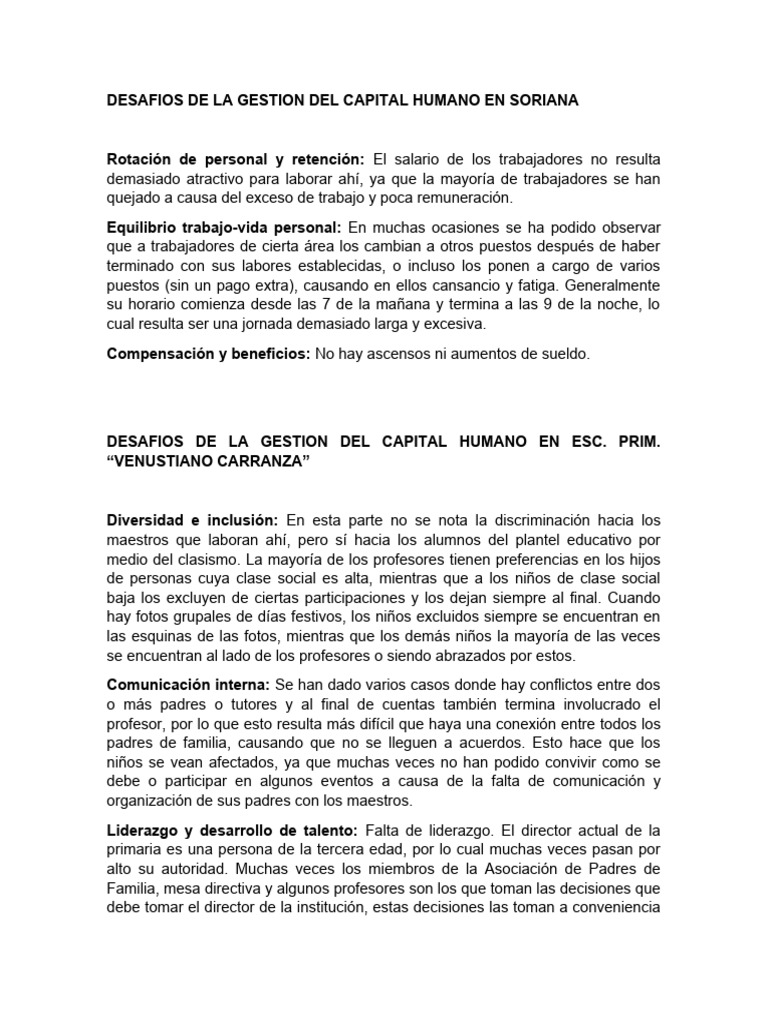 Desafios De La Gestion Del Capital Humano Pdf Salario