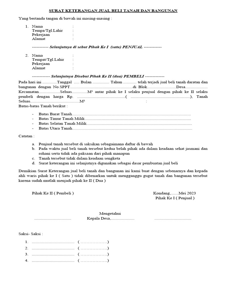 Surat Keterangan Jual Beli Tanah | PDF