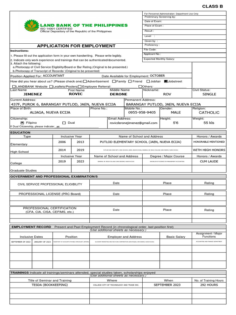 Application For Employment Form ACCOMPLISHED | PDF | Information