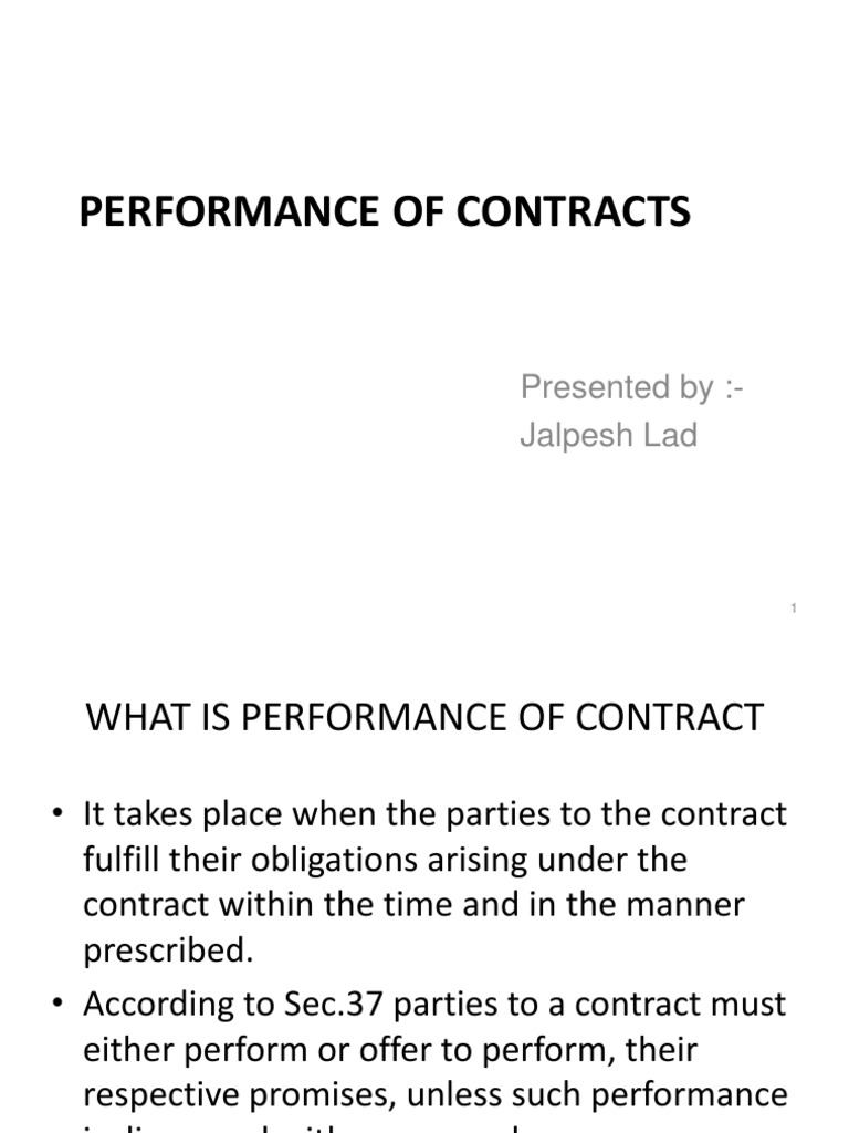 Understanding Contract Performance Essentials | PDF | Assignment (Law ...