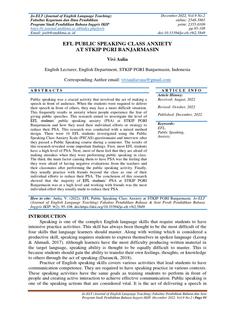 EFL Public Speaking Anxiety Study | PDF | Public Speaking | Anxiety