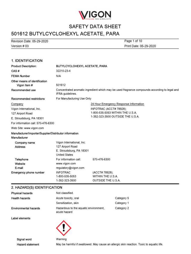 Vertenex para Butyl Cyclohexyl Acetate SDS | PDF | Dangerous Goods ...