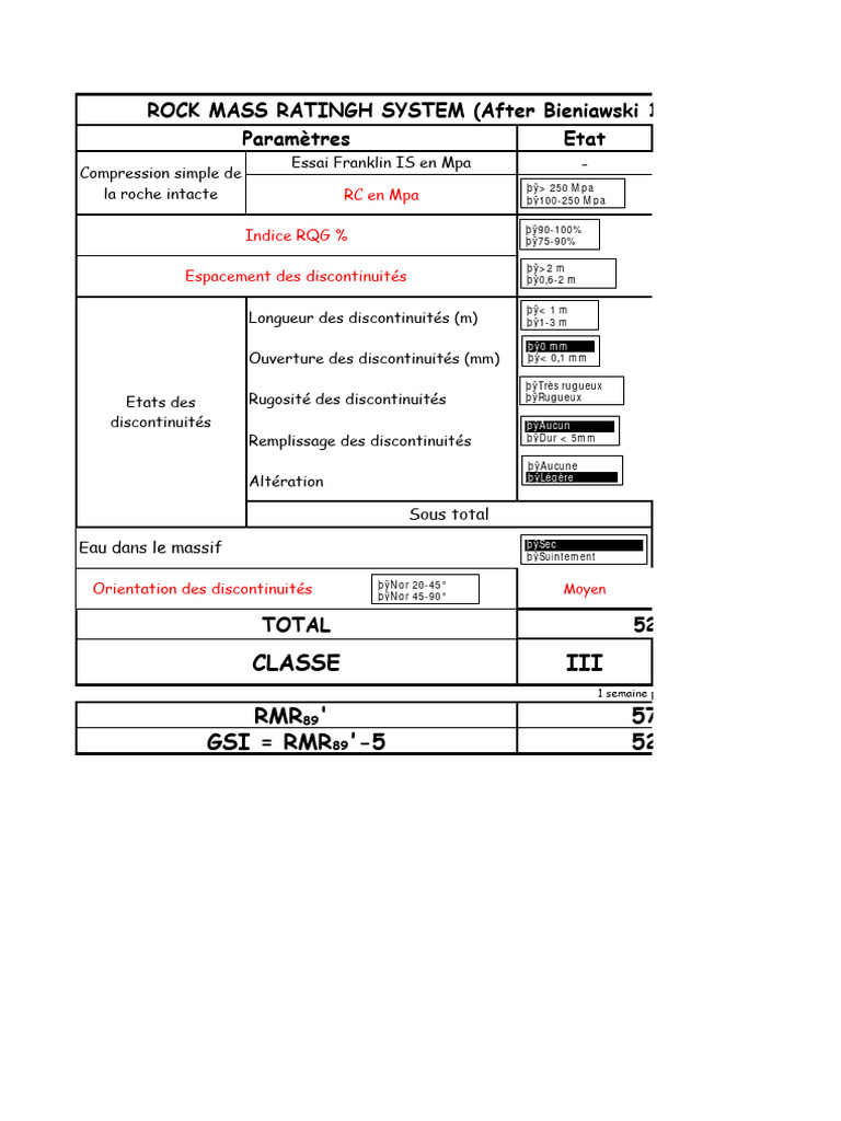 RMR'89 - Feuille de Calcul | Download Free PDF | Géologie | Sciences de ...