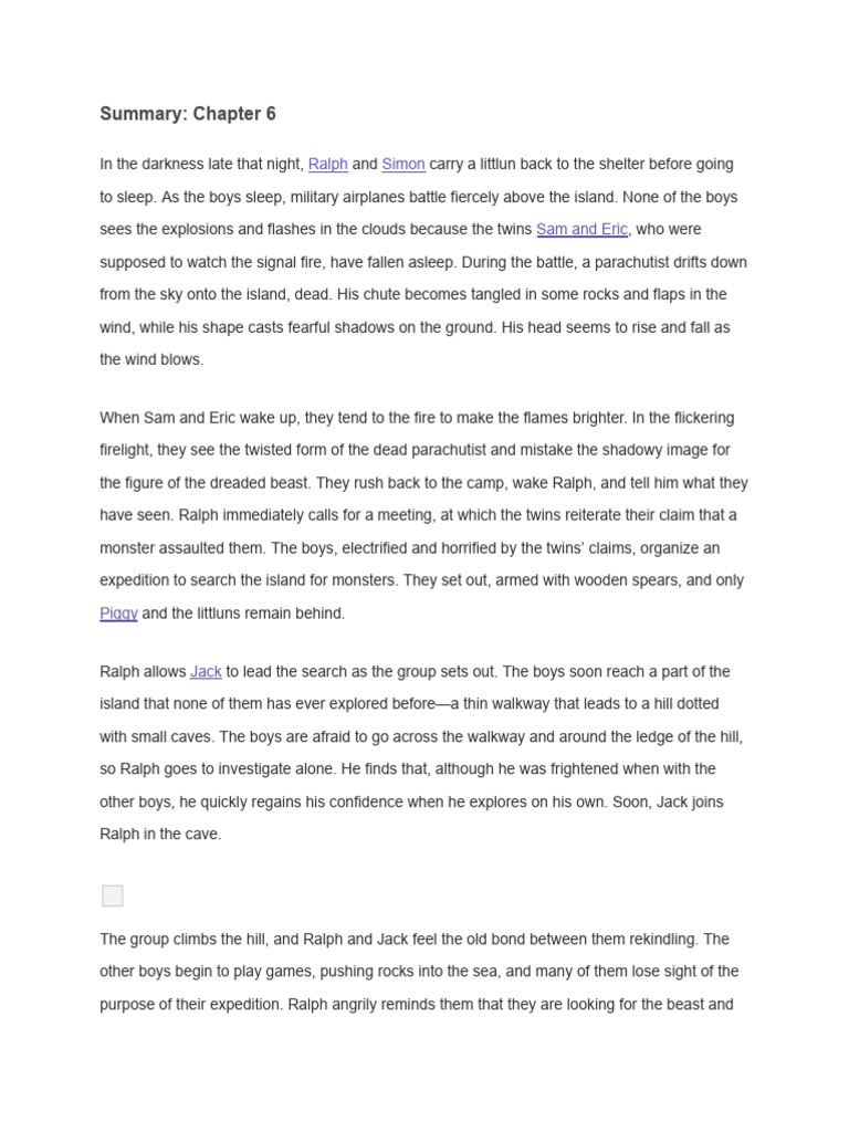 Chapter 6 Summary: Lord of the Flies | PDF