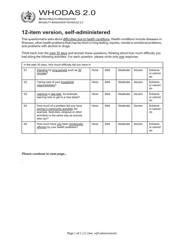WHODAS | PDF | Medical Specialties | Health Sciences