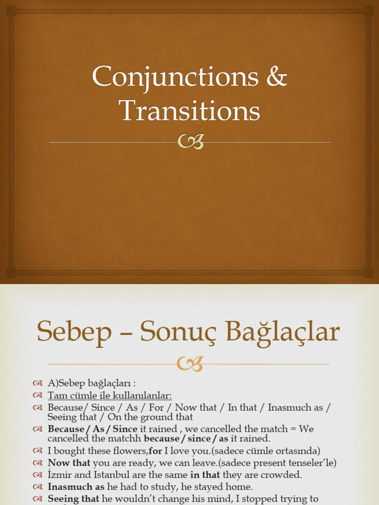 Conjunctions and Transitions Explained | PDF | Language Arts ...