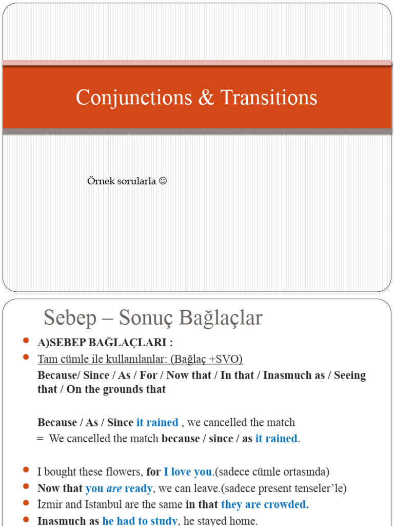Conjunctions and Transitions Explained | PDF | Career & Growth