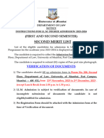 Notice Document Verification LL.M. Second Merit List 2023 2024