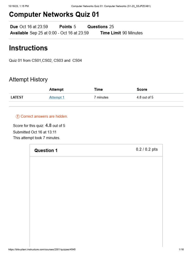CN Quiz PDF Computer Network Port Networking)