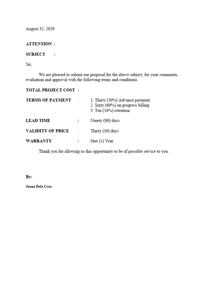 Sample bid lump sum format pdf